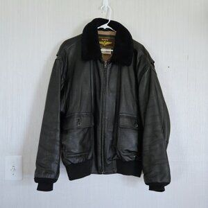 Landing Leathers Navy G-1 Leather Bomber Jacket - Black - size XL- Flaws